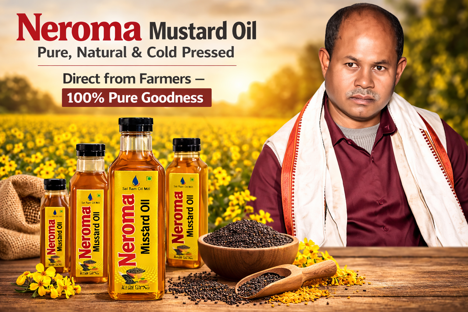 NeroMa Pvt Ltd Pure Mustard Oil Bottles - 1L, 2L, and 5L sizes